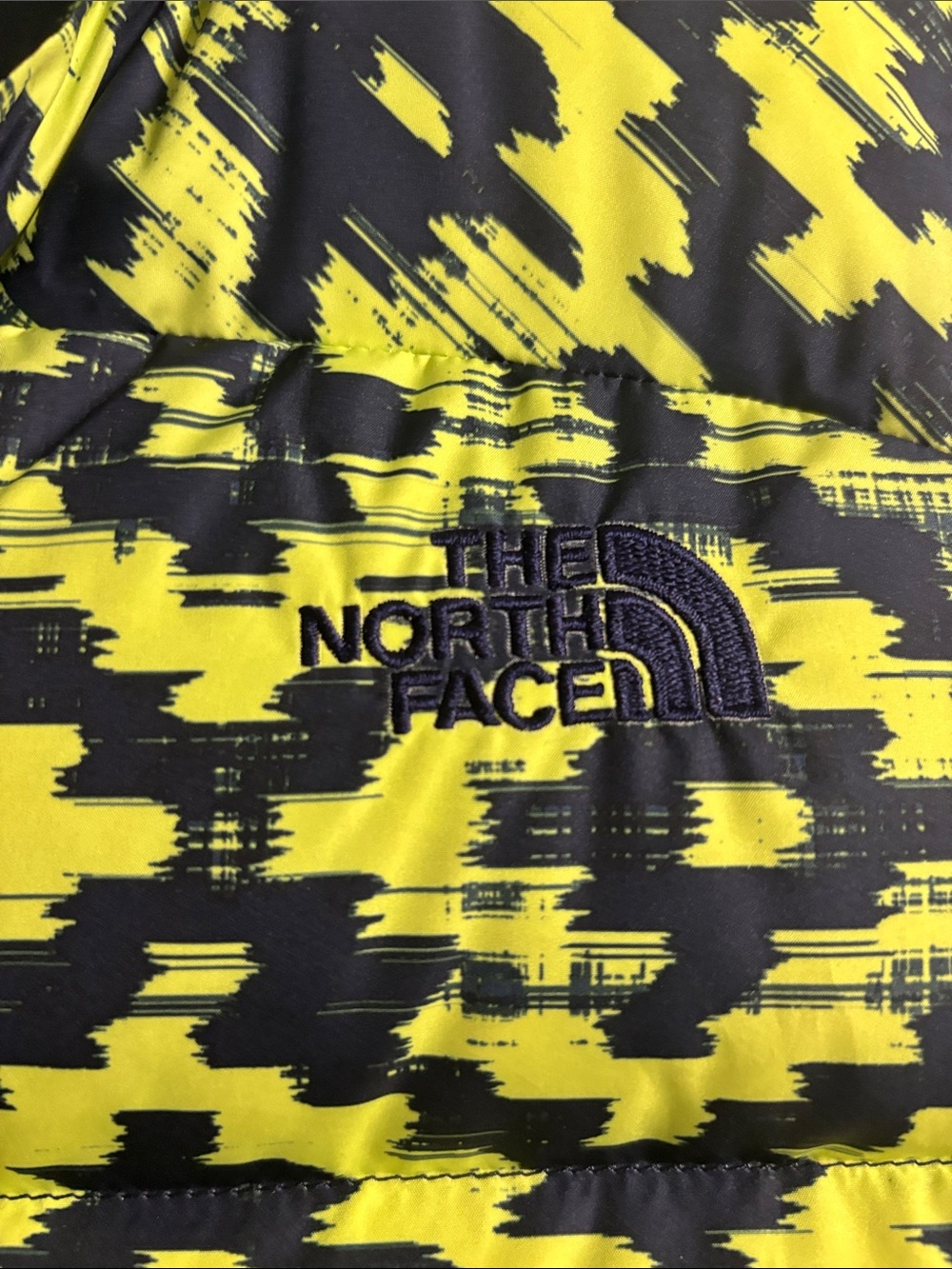 The North Face Women’s Neon Yellow & Navy Patterned Puffer Vest - Picture 3 of 4